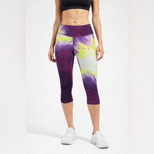 Reebok Purple & Neon Marble Capri Leggings | Size L